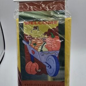 New Creative Enterprises Decorative Flag 28x44 Autumn Wheelbarrow Harvest Vtg